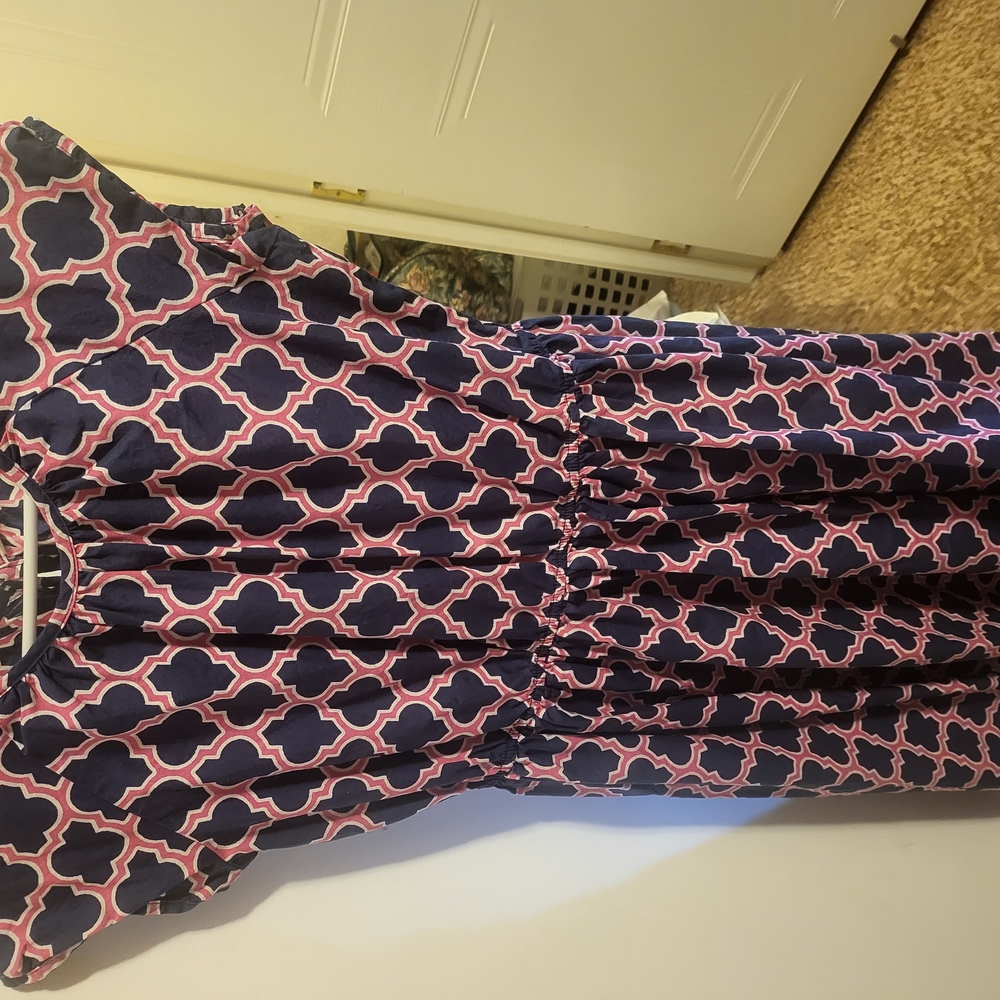 Lands' End Navy and Pink Patterned Dress